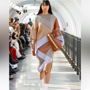 Stella McCartney Striped Ribbed-Knit Virgin Wool Sweater & Midi Skirt Set 40 IT